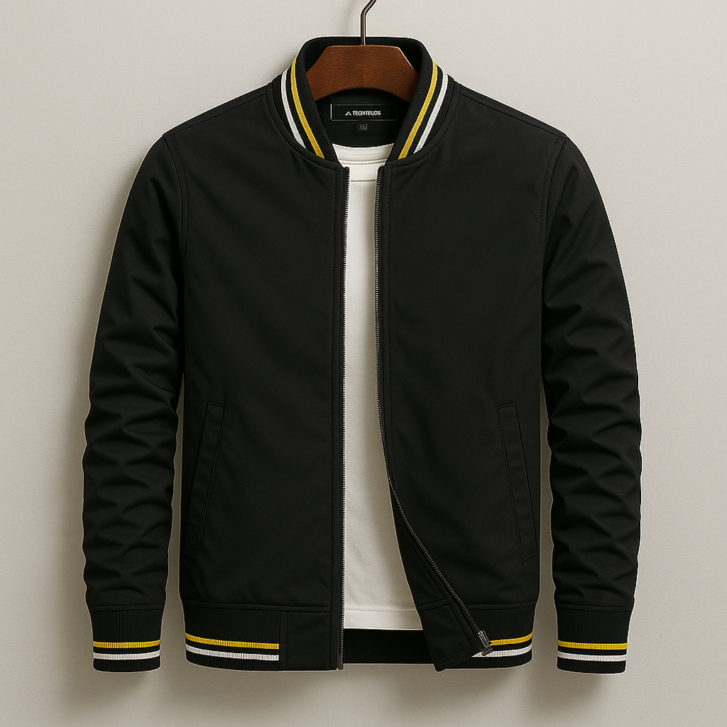 Men's Stylish Zip Bomber Jacket with Ribbed Collar and Convenient Front Pockets