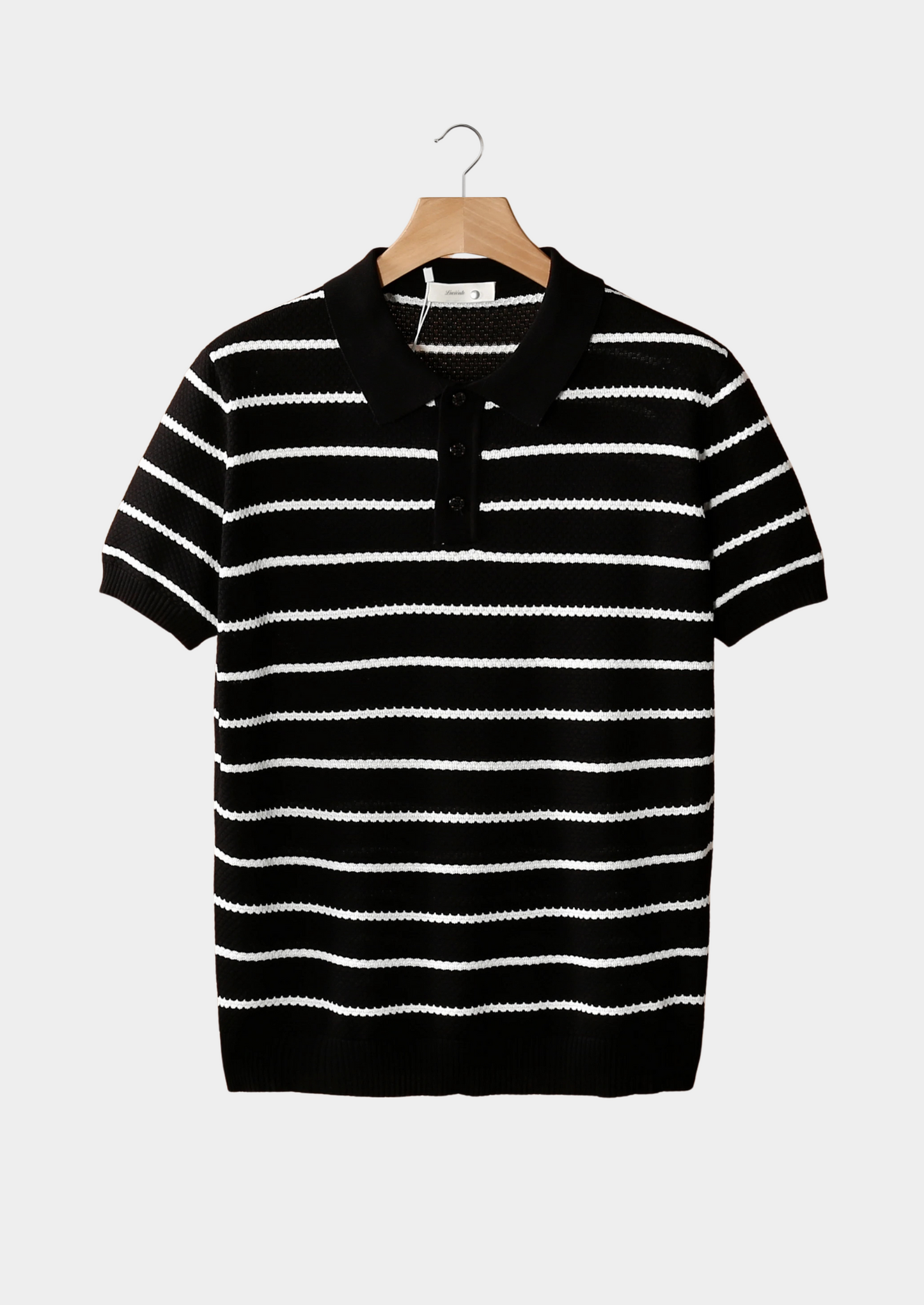 Men's Striped Textured Polo Shirt with Button Detail