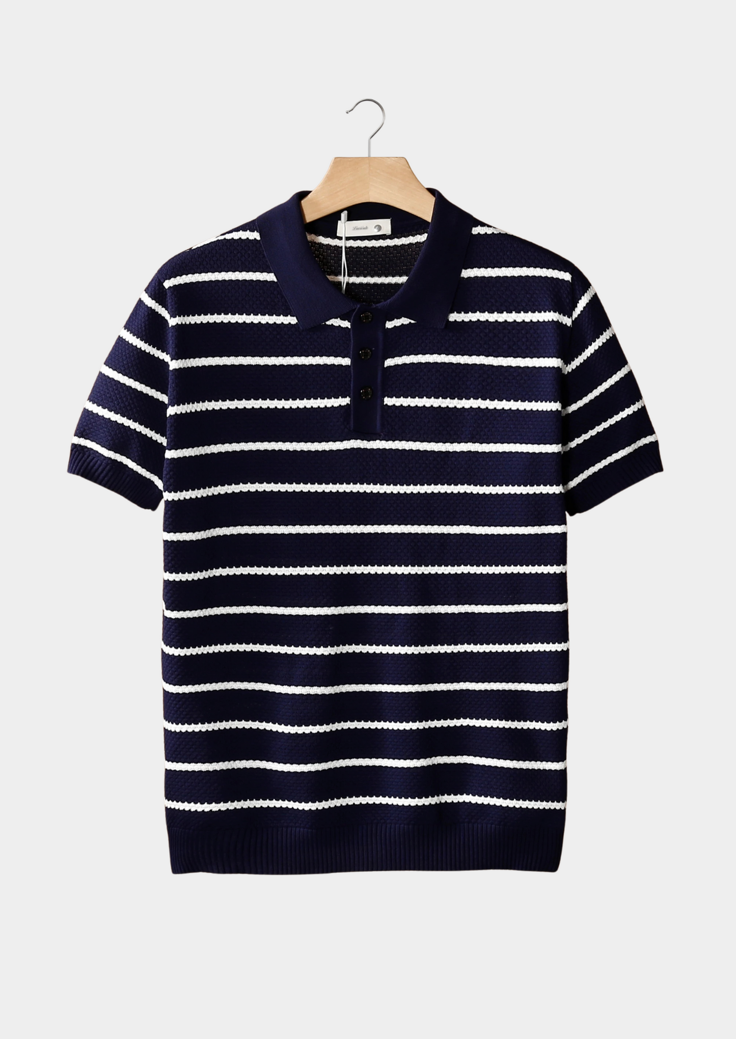 Men's Striped Textured Polo Shirt with Button Detail