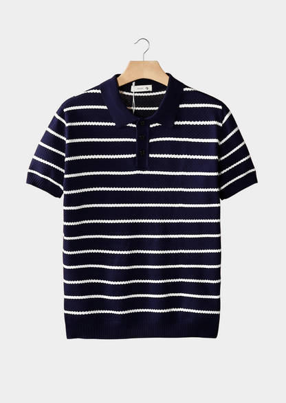Men's Striped Textured Polo Shirt with Button Detail