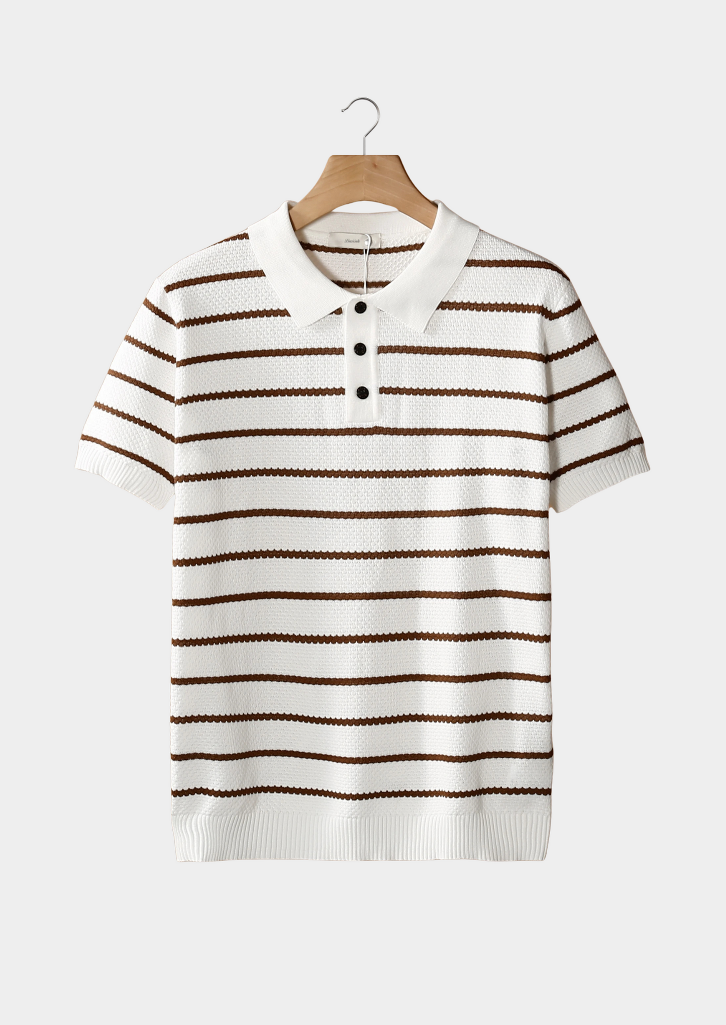 Men's Striped Textured Polo Shirt with Button Detail