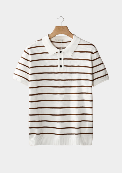 Men's Striped Textured Polo Shirt with Button Detail