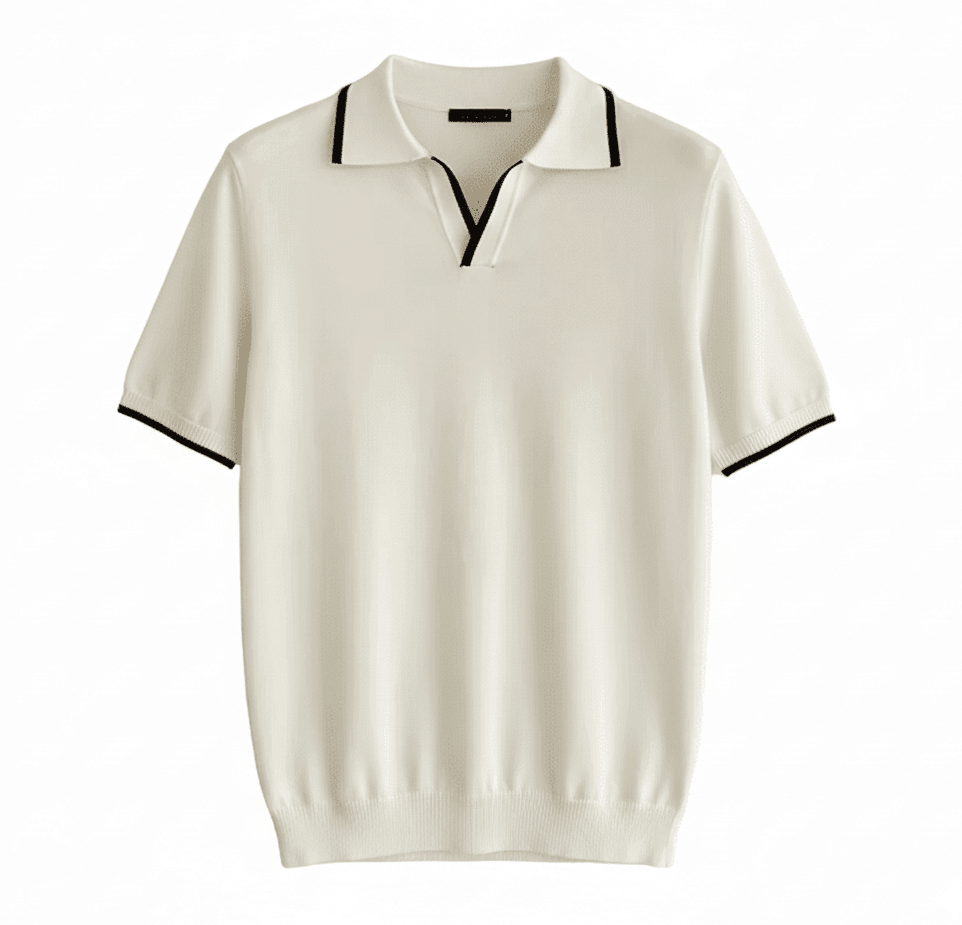 Men's V-Neck Cotton Polo Shirt with Trendy Contrast Trim - Stylish Casual Wear