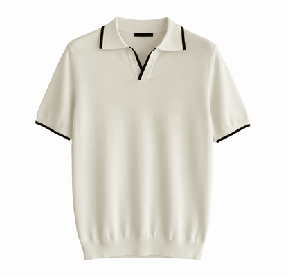 Men's V-Neck Cotton Polo Shirt with Trendy Contrast Trim - Stylish Casual Wear
