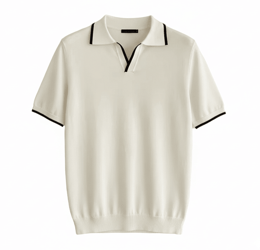 Men's V-Neck Cotton Polo Shirt with Trendy Contrast Trim - Stylish Casual Wear