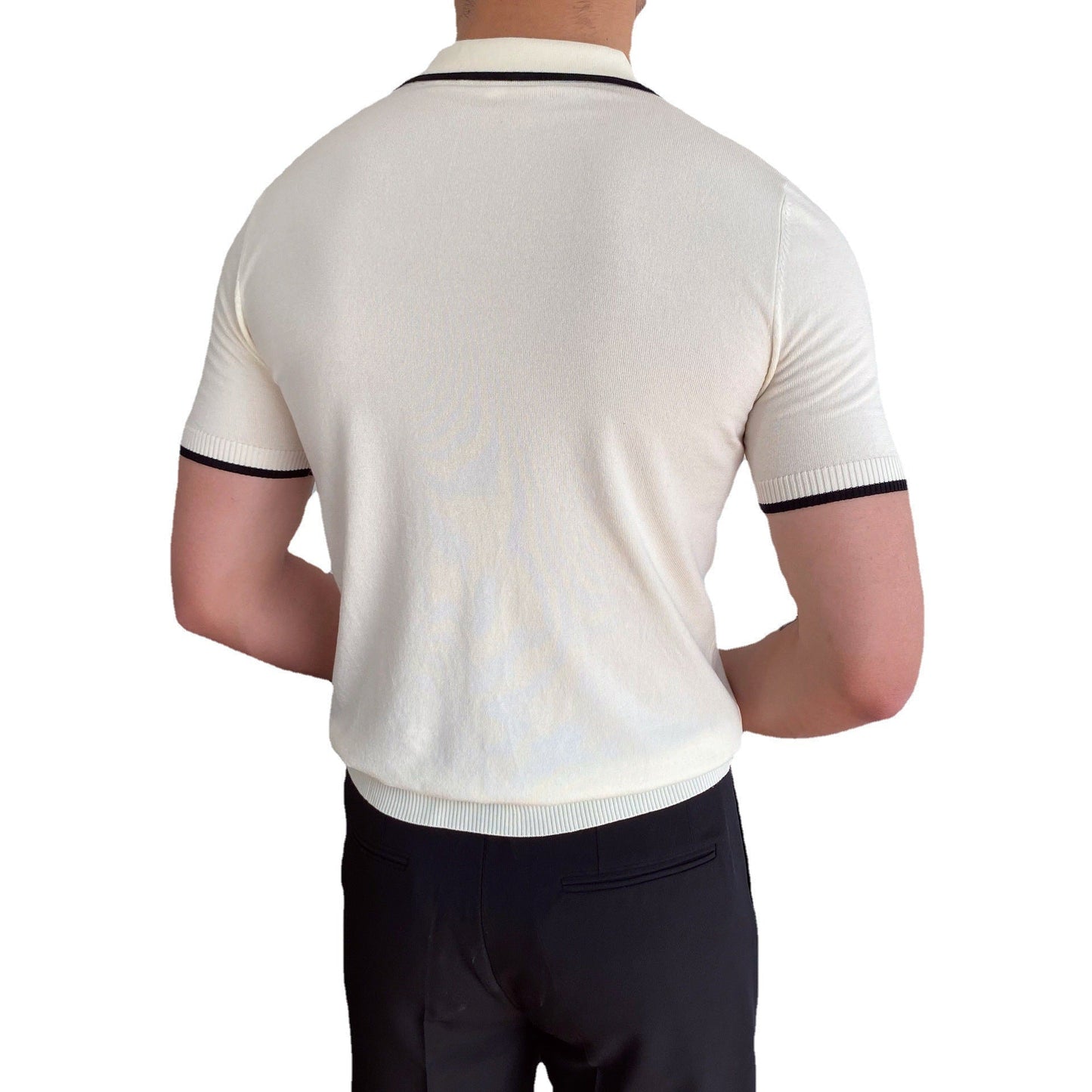 Men's V-Neck Cotton Polo Shirt with Trendy Contrast Trim - Stylish Casual Wear