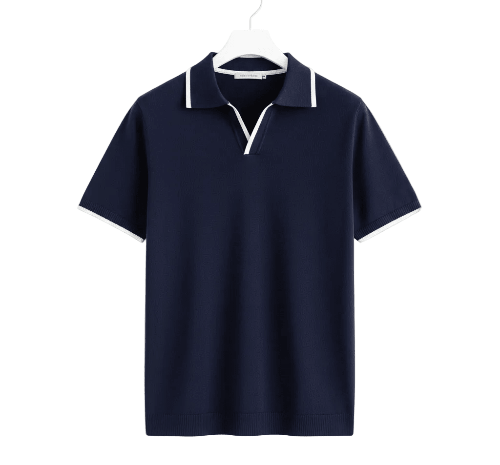 Men's V-Neck Cotton Polo Shirt with Trendy Contrast Trim - Stylish Casual Wear