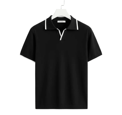 Men's V-Neck Cotton Polo Shirt with Trendy Contrast Trim - Stylish Casual Wear