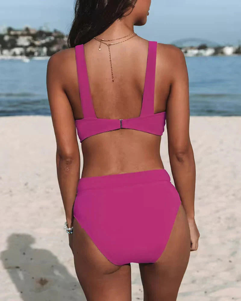 Ladies High-Waisted Bikini with V-Neck Top