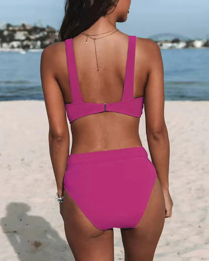 Ladies High-Waisted Bikini with V-Neck Top