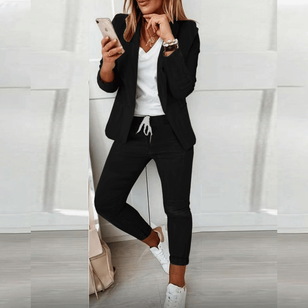 Ladies Blazer Set with Matching Trousers and Drawstring