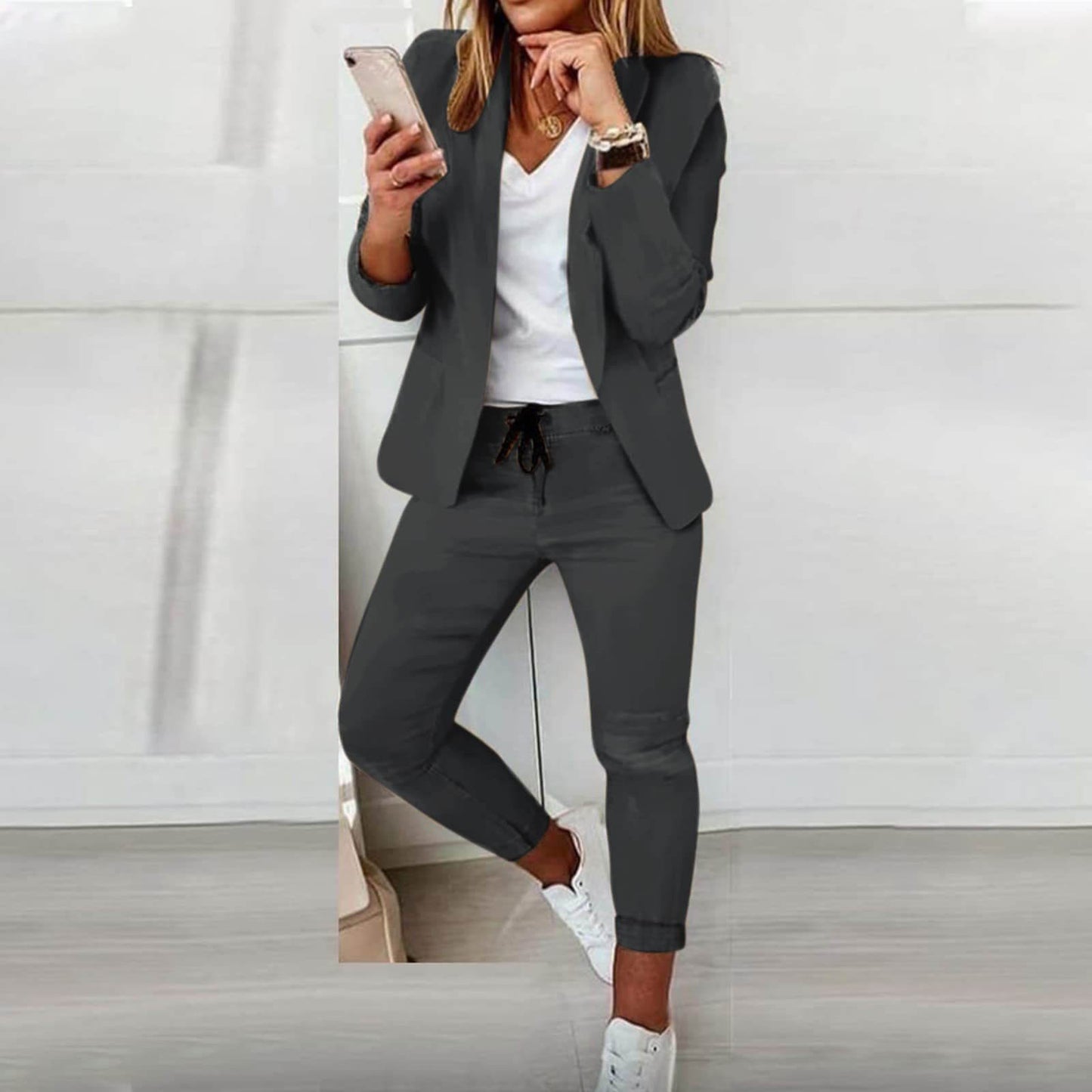 Ladies Blazer Set with Matching Trousers and Drawstring