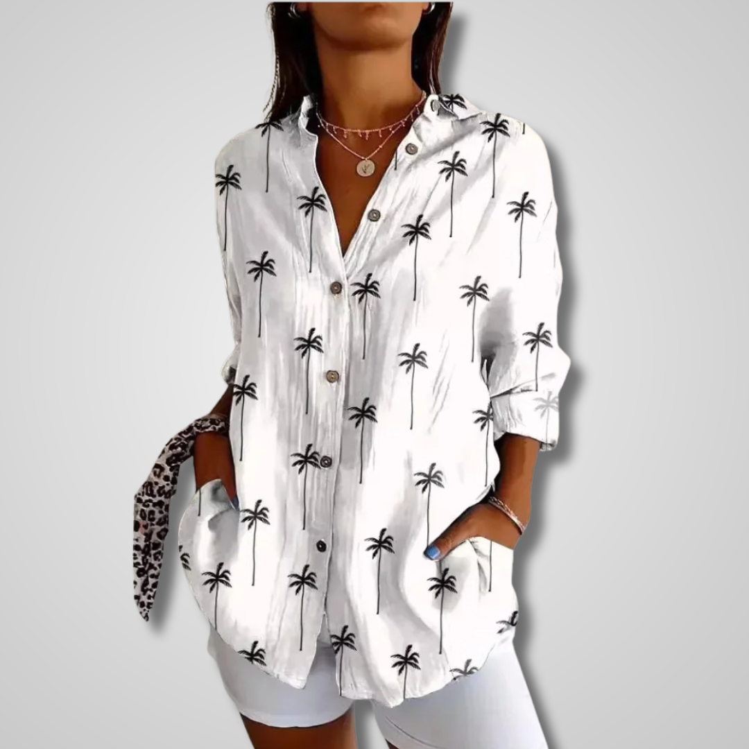 Ladies' Long Sleeve Blouse with Button-Down Collar and Loose Fit
