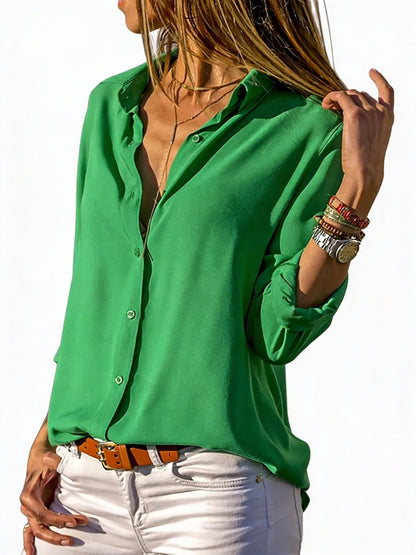 Ladies Blouse with Button Closure and Collar in Relaxed Fit