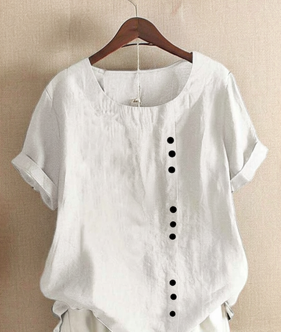 Women's Blouse with Short Sleeves and Button Closure, Round Neck