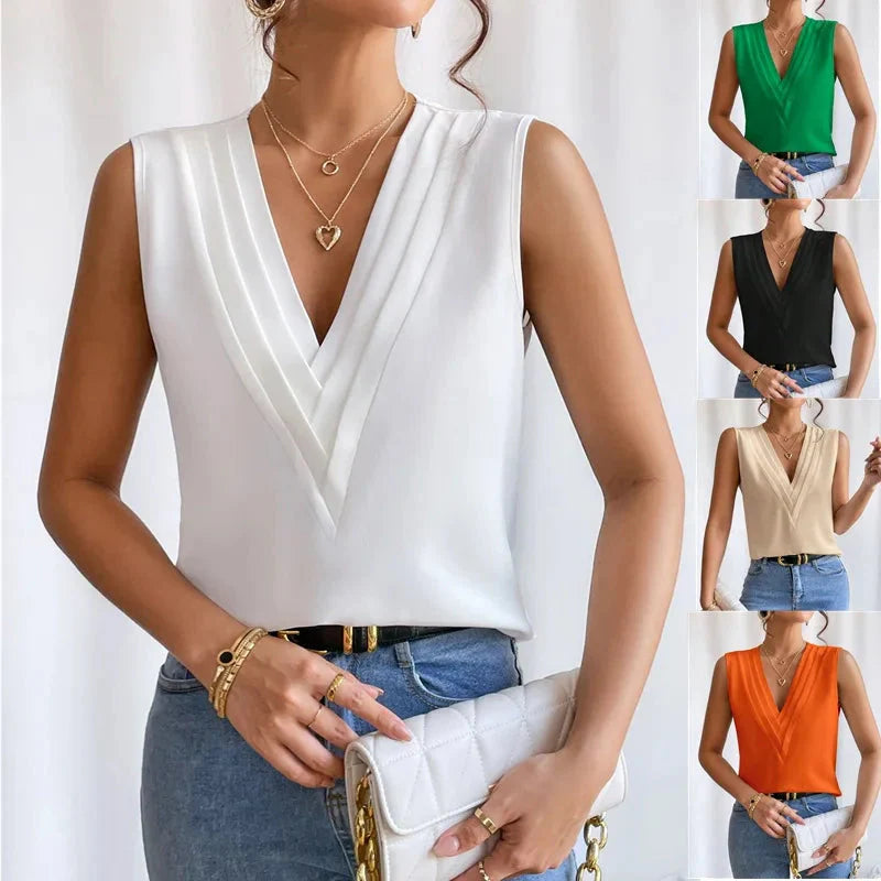 Ladies' Sleeveless Blouse with V-neck