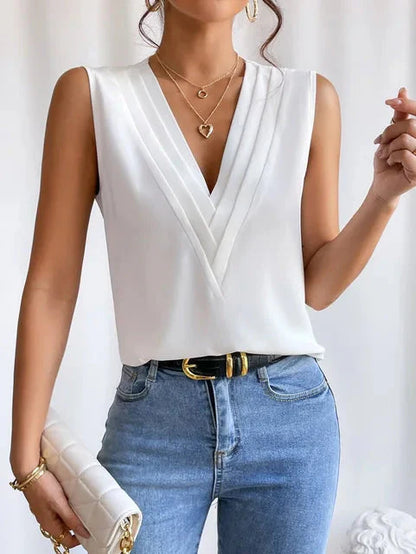 Ladies' Sleeveless Blouse with V-neck
