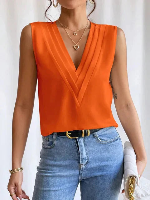 Ladies' Sleeveless Blouse with V-neck