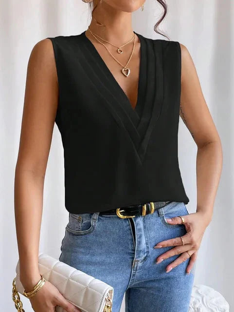 Ladies' Sleeveless Blouse with V-neck