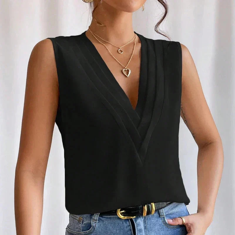 Ladies' Sleeveless Blouse with V-neck