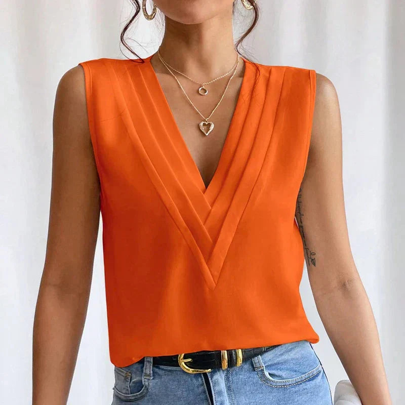 Ladies' Sleeveless Blouse with V-neck