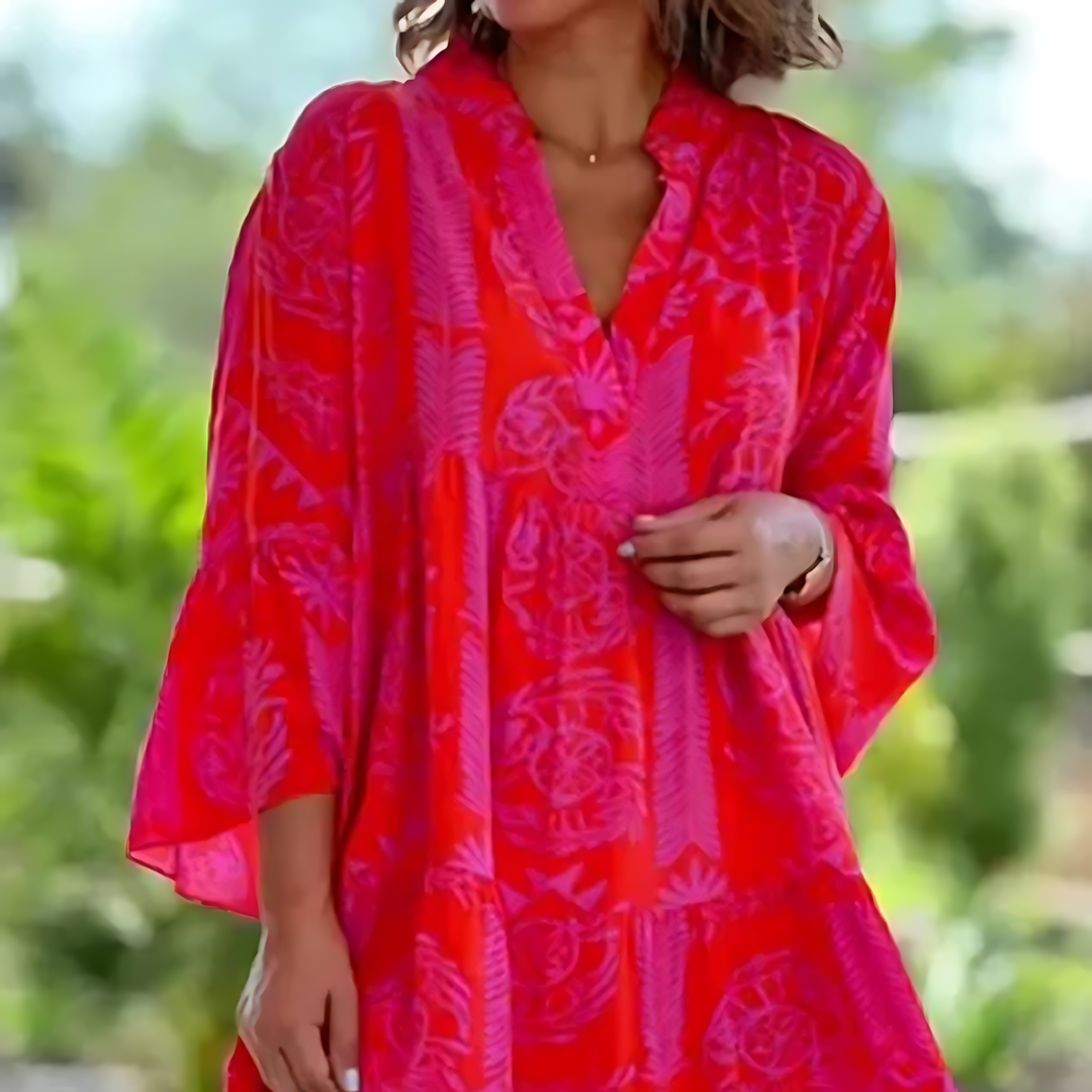Ladies Boho Dress with V-Neck and Bell Sleeves