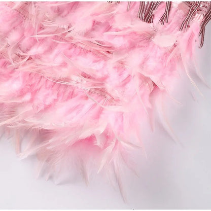 Ladies' Cocktail Dress with Sequins and Feather Trim
