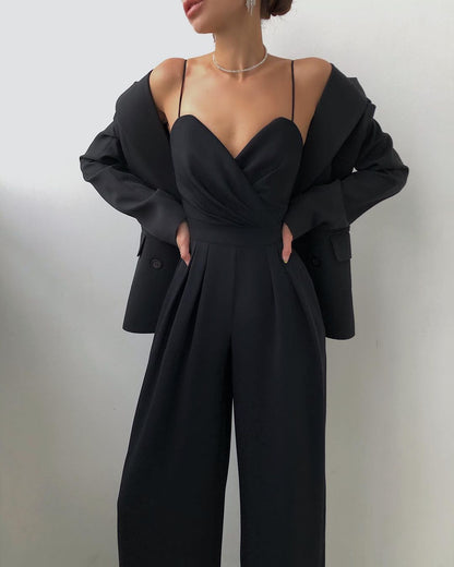Ladies' Sleeveless Jumpsuit with Spaghetti Straps and Wide Legs