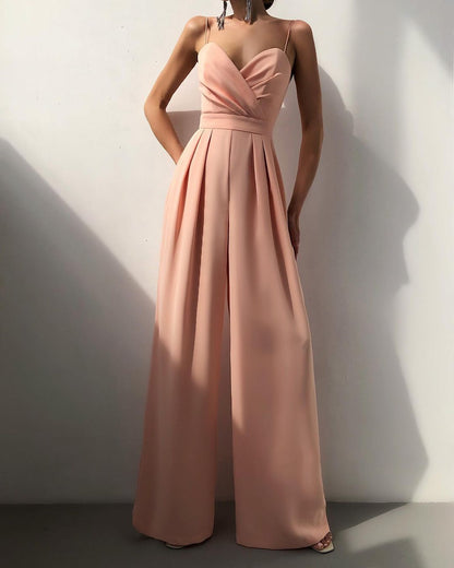 Ladies' Sleeveless Jumpsuit with Spaghetti Straps and Wide Legs