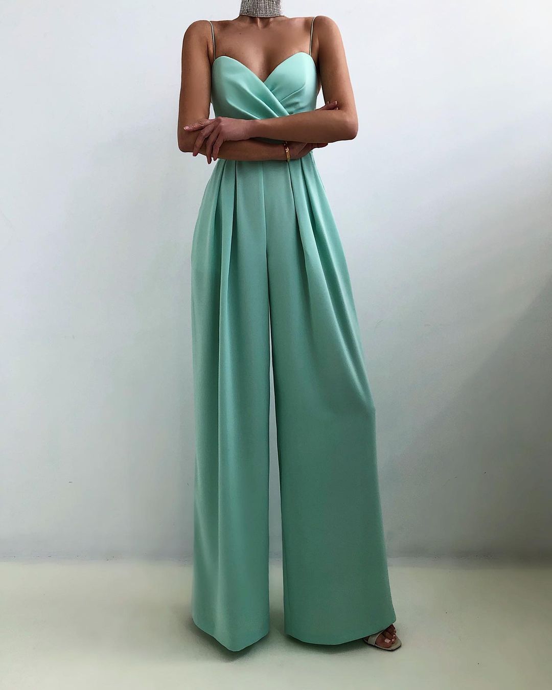 Ladies' Sleeveless Jumpsuit with Spaghetti Straps and Wide Legs