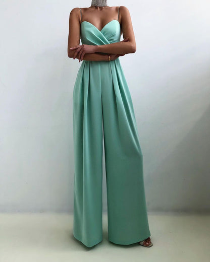 Ladies' Sleeveless Jumpsuit with Spaghetti Straps and Wide Legs