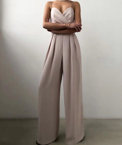 Ladies' Sleeveless Jumpsuit with Spaghetti Straps and Wide Legs