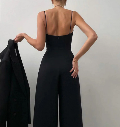 Ladies' Sleeveless Jumpsuit with Spaghetti Straps and Wide Legs
