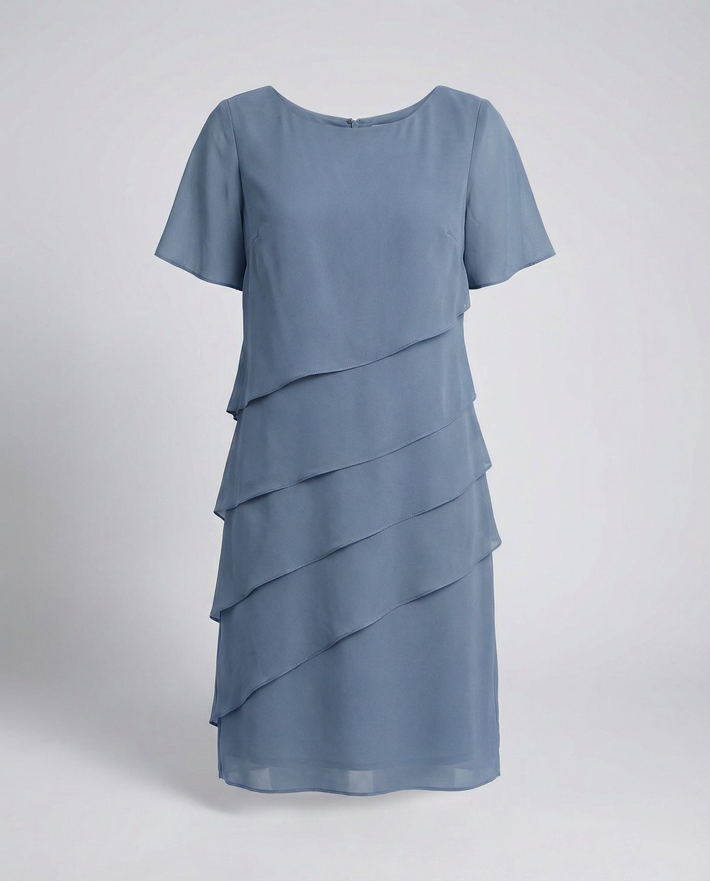 Ladies Knee-Length Dress with Short Sleeves and Layered Design