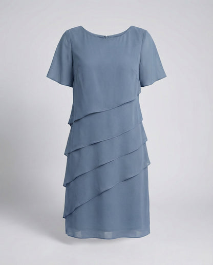 Ladies Knee-Length Dress with Short Sleeves and Layered Design