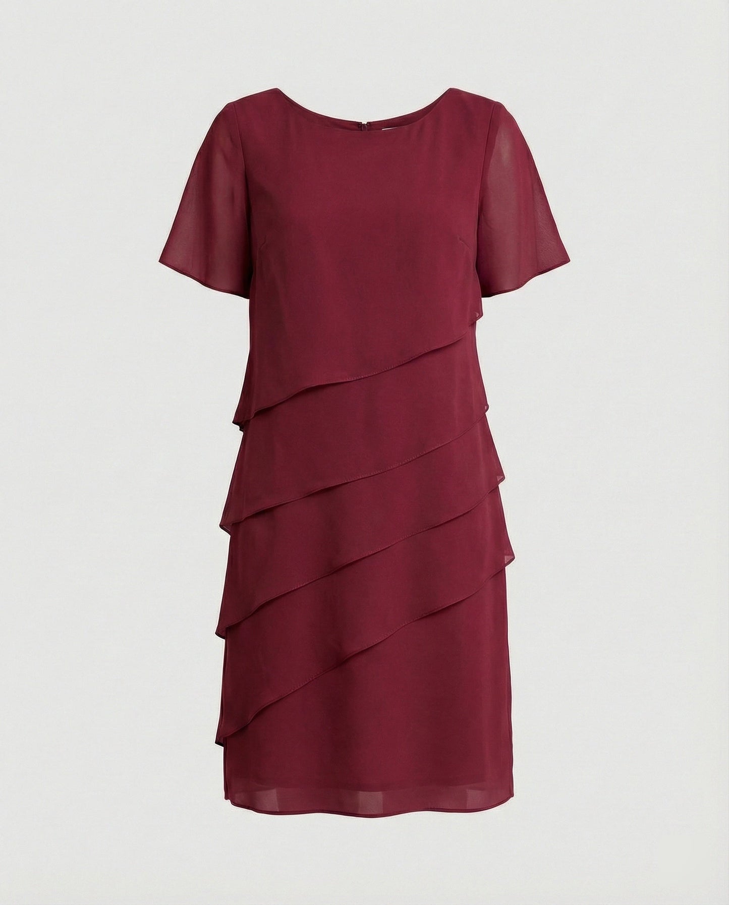 Ladies Knee-Length Dress with Short Sleeves and Layered Design