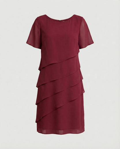 Ladies Knee-Length Dress with Short Sleeves and Layered Design