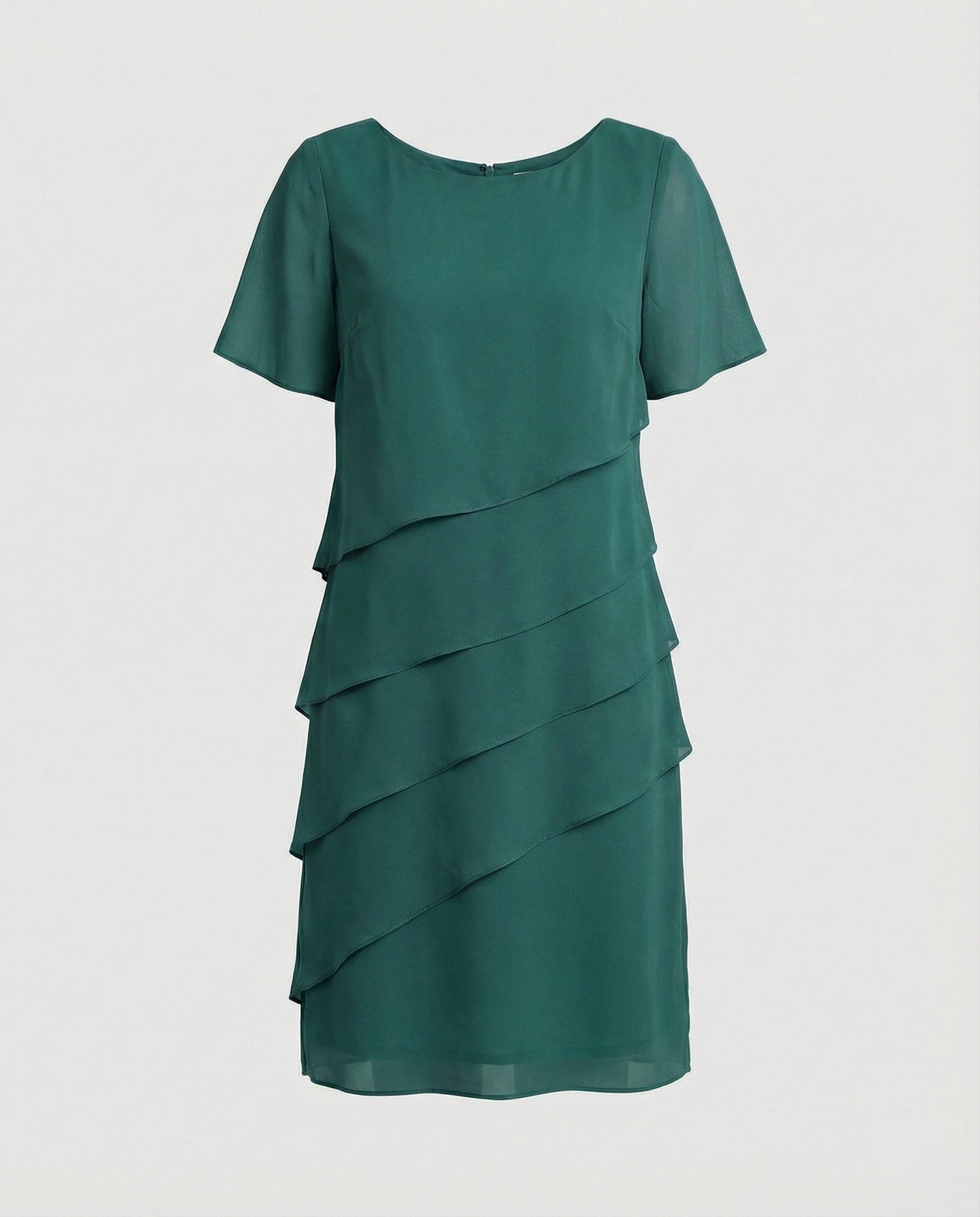 Ladies Knee-Length Dress with Short Sleeves and Layered Design