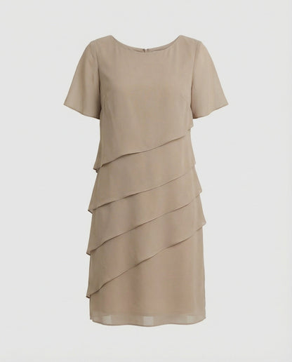 Ladies Knee-Length Dress with Short Sleeves and Layered Design