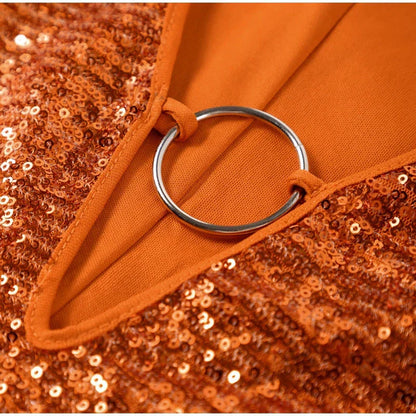 Ladies' Mini Dress with Sequins V-Neck and Wide Sleeves