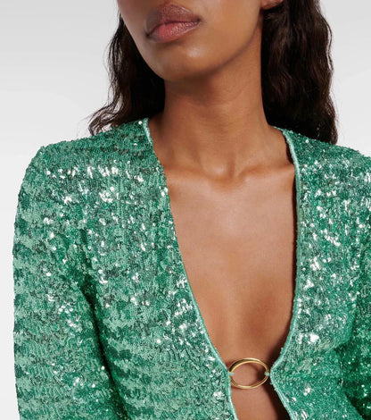 Ladies' Mini Dress with Sequins V-Neck and Wide Sleeves