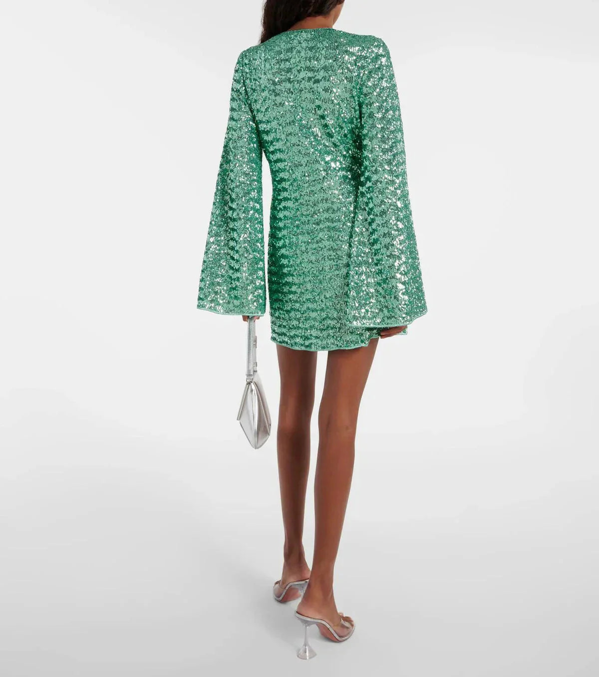 Ladies' Mini Dress with Sequins V-Neck and Wide Sleeves