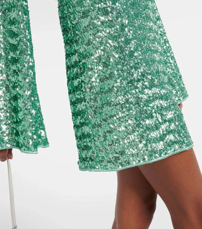 Ladies' Mini Dress with Sequins V-Neck and Wide Sleeves