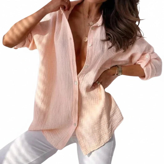 Ladies' Long Sleeve Shirt with Button Front and Roll-Up Sleeves