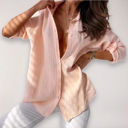 Ladies' Long Sleeve Shirt with Button Front and Roll-Up Sleeves