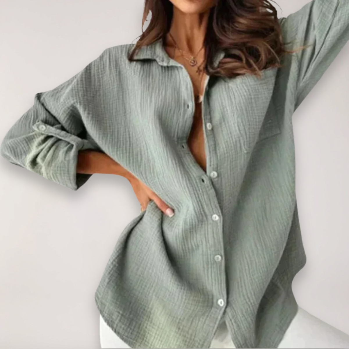 Ladies' Long Sleeve Shirt with Button Front and Roll-Up Sleeves