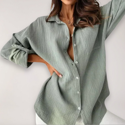 Ladies' Long Sleeve Shirt with Button Front and Roll-Up Sleeves