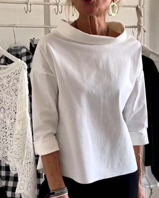 Ladies' Top with Waterfall Neckline and Three-Quarter Sleeves