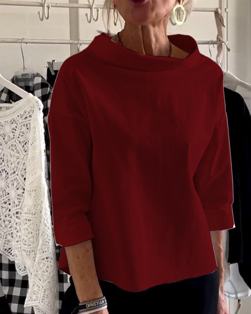 Ladies' Top with Waterfall Neckline and Three-Quarter Sleeves