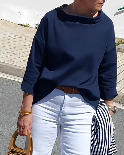 Ladies' Top with Waterfall Neckline and Three-Quarter Sleeves